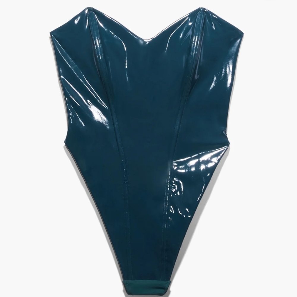 NWT! Savage X Fenty Leather Tease Vinyl Strapless Teddy